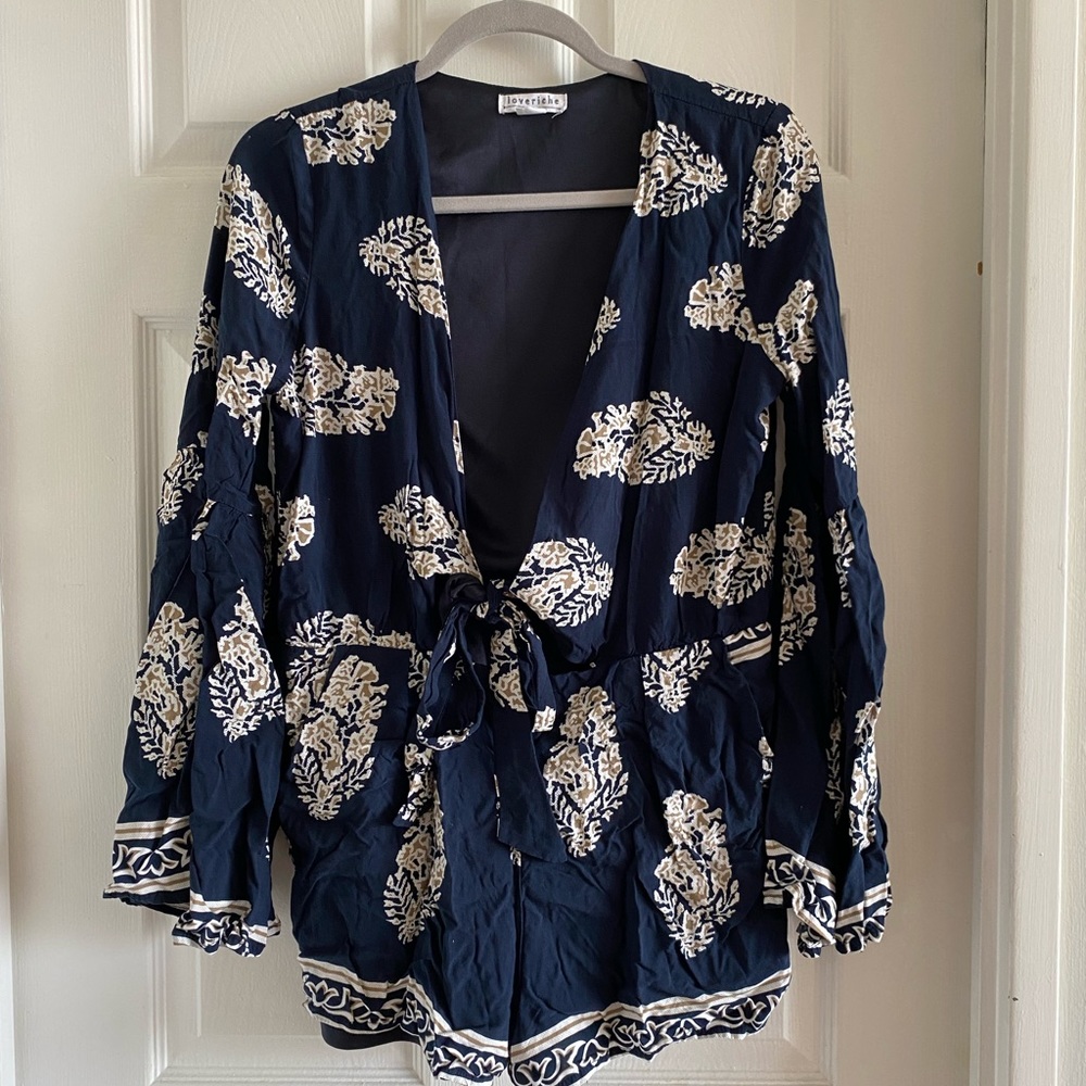 LOVERICHE Navy Romper with Bell Sleeves